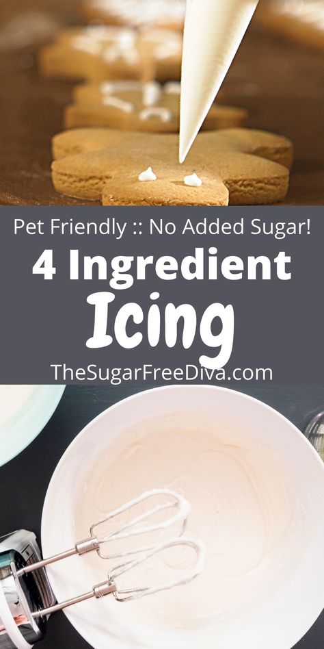 This easy recipe for no added sugar icing is perfect for holiday baking cookie decorating. This recipe is pet friendly for homemade biscuits and bones for dogs as well. Vegan, vegetarian, and can be made totally sugar free as well. Dog Icing Recipe, Dog Treat Icing Recipe, Holiday Baking Cookies, Bones For Dogs, Dog Cookie Recipes, Dog Cake Recipes, Pet Treats Recipes, Cookie Icing Recipe, Dog Biscuit Recipes