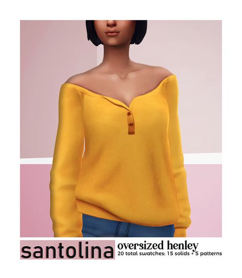 Santolina: oversized henley | viiavi on Patreon Feminine Clothing, Cc Hair, Sims 4 Mm Cc, Female Tops, Sims 4 Dresses, Sims 4 Mm, Sims Four, Sims4 Clothes, Sims 4 Cc Packs