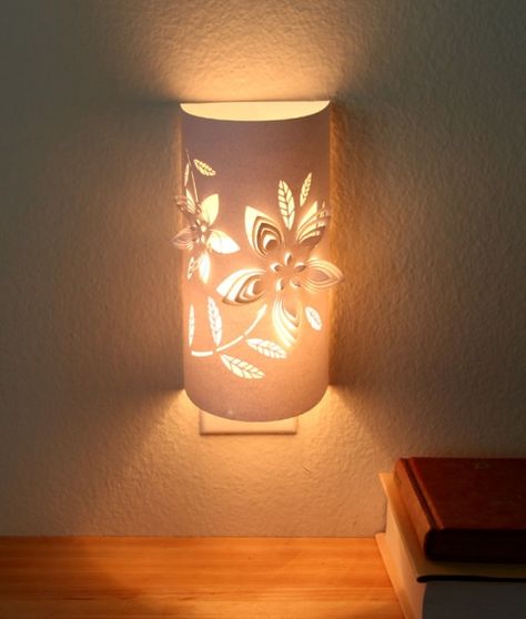 Transform a plain night light into an enchanting paper lantern. Download the flower or pine cone designs to make your own functional art that glows! - A Piece of Rainbow Paper Flowers Simple, Diy Night Light, Cone Designs, Simple Paper Flower, Paper Flower Centerpieces, Flowers Simple, Diy Paper Flowers, Colorful Planters, Dark House