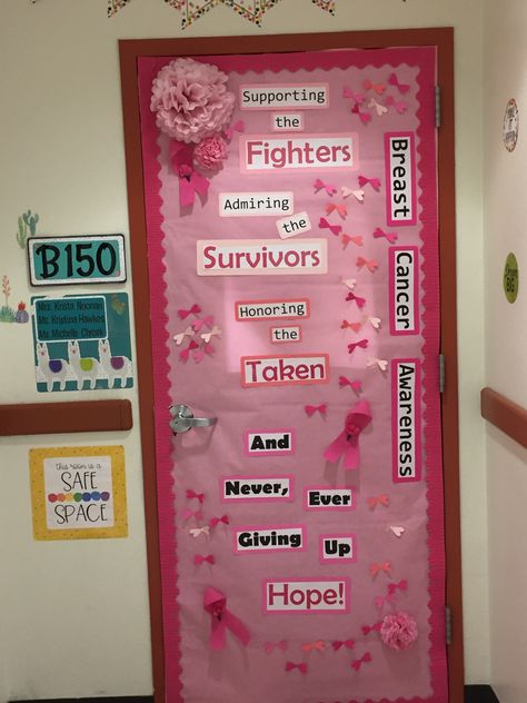 Breast Awareness Month Ideas, Pink Club, Door Decorating Contest, Door Decorating, Early Learning Centre, Creative Decoration, Pink October, Door Decorations Classroom, Pink Out