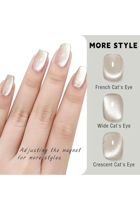 HOSAILY 15ml Cat Eye Gel Nail Polish, New Mirror Nude White Diamond Glitter Holographic Shiny Nail Polish with Magnet, Reflective Translucent UV Gel for Salon Home DIY Nail Manicure Cat Eye Long Nails, White Translucent Nails, Cats Eye Gel Nails, Cat Eye Wedding Nails, White Cateye Nail, Cat Eye White Nails, Magnet Gel Nails, Cat Eye Nude Nails, Silver Nude Nails