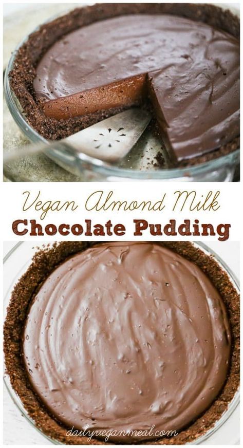 When we want something chocolatey, this super easy Vegan Chocolate Pudding is quick and satisfying beyond belief. Ready in 10 minutes and uses almond milk! Eggless, dairy-free yummy! #veganpudding #veganpie #veganchocolatepie #quickpie #easydessert Milk Chocolate Pudding, Tarte Vegan, Vegan Chocolate Pudding, Vegan Pudding, Low Carb Brownies, Dessert Simple, Desserts Vegan, Oreo Dessert, Dairy Free Dessert