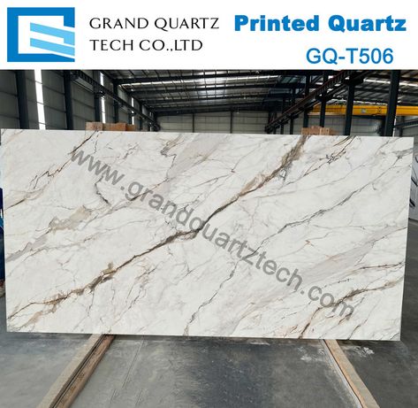 Calacatta Brown Vein Printed Quartz Slabs for Sale GQ-T506 Size: 126" x 63" (55sqft) Thickness(es): 2CM (3/4 inch) Color: Brown, white GQ-T506 printed quartz features a natural stone look with fascinating through-body brown veinings, perfectly imitating the eternal elegance of natural marble, it's ideal for those who desire the look of natural stone with the practicality of quartz. Calacatta Brown Quartz, White Granite With Brown Veins, White Quartz With Brown Veins, Quartz With Brown Veining, Brown Quartz Countertops, Beige Quartz Countertops, Kitchen Favorites, Green Veins, Quartz Kitchen Countertops