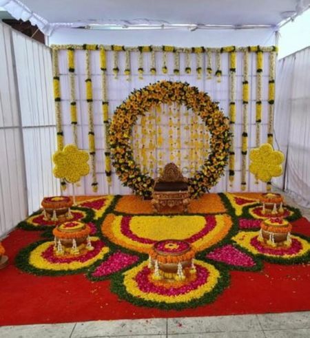 Kobbari Bondam Decoration For Marriage, Kobbari Bondam Decoration, Lotus Flower Decoration, Mangala Snanam, Navratri 2024, Bommala Koluvu, Hindu Wedding Decorations, Haldi Decoration, Simple Stage Decorations