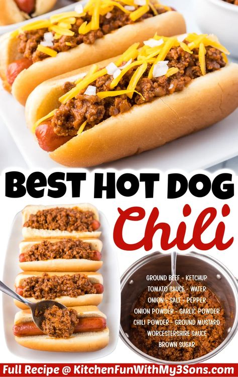 Chili Cheese Coneys, Hotdogs Chili Recipe, Easy Hot Dog Sauce, Hot Dog Sauce Recipe Homemade Simple, Sweet Chili For Hotdogs, Home Made Hot Dog Chili, Hot Dogs On The Grill, Hot Dog Chilli Recipes, Chilli Dogs Recipe Easy