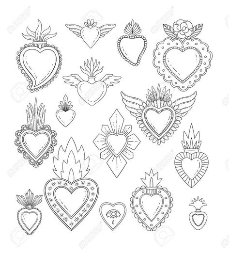 Flash Art Tattoos, Sacred Heart Tattoo, Tattoo Line Art, Mexican Heart, Sacred Heart Art, Sacred Heart Tattoos, Cross Tattoos, Music Tattoos, Tin Art