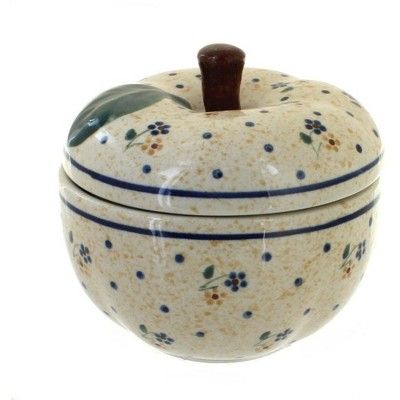 Great for baking apples or use as a candy dish - 5" high x 5" wide. The Art of Polish Pottery, as we know it today, started as local folk art centuries ago in the German province of Silesia. The first known pieces of “Bunzlauer” stoneware dating back to the 16th century were crafted by hand and decorated with a folk art stamping technique using potatoes. Original designs were inspired by the peacock feather using the colors of cobalt blue, sage green and ferrous red. These designs and colors are Baking Apples, Ceramic Bakeware Set, Rose Pottery, Pottery Store, Polish Ceramics, Coffee And Espresso Maker, Polish Stoneware, Blue Sage, Buffet Display