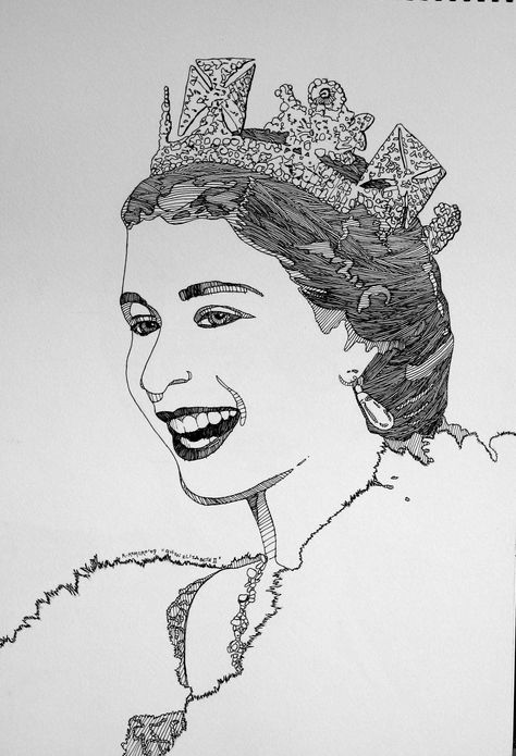 queen elizabeth II Young Queen Elizabeth, Queen Drawing, Drawing Room Interior Design, Profile Drawing, Pen Drawings, Tattoo Videos, Small Drawings, Drawing Templates, Realism Tattoo