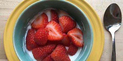 Greek Yogurt with Strawberries Recipe | EatingWell Yogurt With Strawberries, Low Sodium Breakfast, Easy Snack Mix, Mediterranean Diet Breakfast, Strawberry Gluten Free, Anti Inflammation Recipes, Snack Mix Recipes, Strawberry Yogurt, Quick Easy Snacks