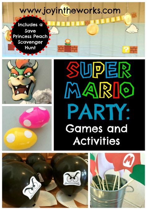 Having a Super Mario Party? Check out these Super Mario party games and activities to help host a fun party! Super Mario Party Games, Mario Party Games, Mario Brothers Birthday Party, Mario Kart Party, Mario Bros Birthday Party Ideas, Nintendo Party, Super Mario Bros Birthday Party, Glow Stick Party, Super Mario Bros Party