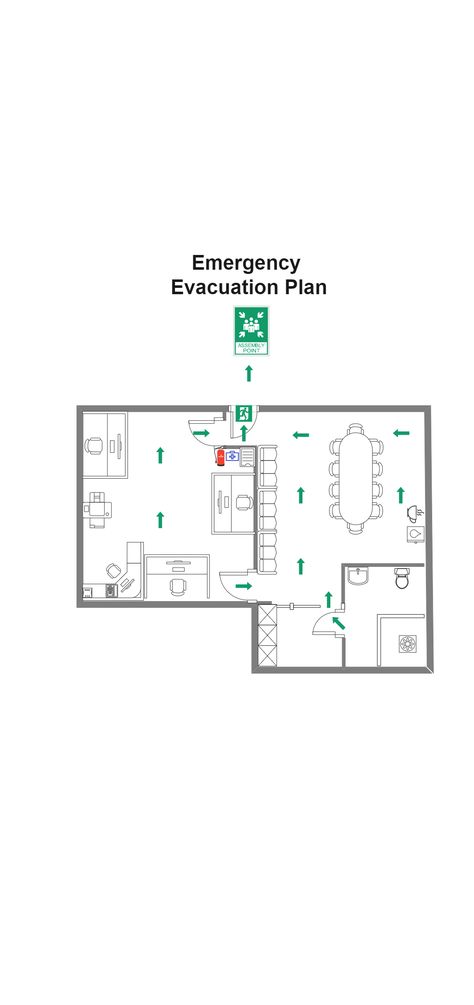 The floor plan presented here is an emergency evacuation plan. To make an emergency evacuation plan, you first need to evaluate the emergency and determine the exit routes while identifying safe areas. After that, you can develop evacuation procedures and discuss with employees to assign responsibilities. House Floor Plan With Emergency Exit, Emergency Plan Template, Evacuation Plan House, Evacuation Center, Emergency Evacuation Plan, Emergency House, Communication Plan, Evacuation Plan, Thailand Fashion