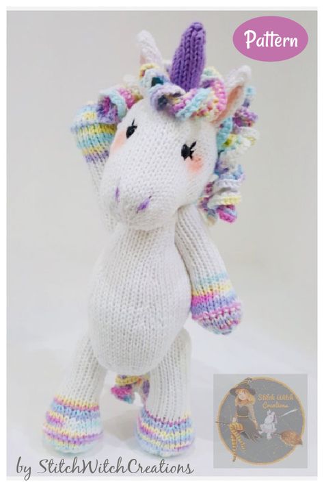 Knitted Unicorn, Unicorn Knitting Pattern, Toy Knitting Patterns, Knitted Toys Free Patterns, Animal Knitting Patterns, Soft Toy Patterns, Homemade Toys, Knitting Patterns Toys, Knitting Machine Projects