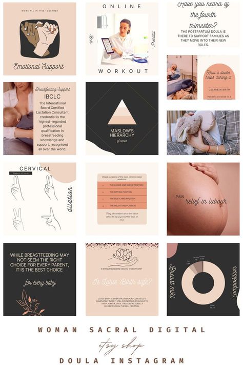 Create a useful and beautiful social media Bundle for Doulas. Doula Instagram Posts, Black Doula, Labor Positions, Birth Worker, Facebook Template, Doula Business, Hospital Workers, Content Plan, Maternity Hospital