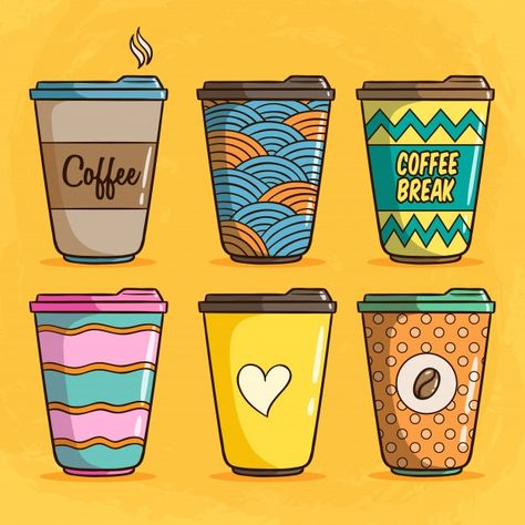 Coffee Cup Illustration, Coffee Paper Cup, Coffee Cup Drawing, Coffee Cup Clipart, Bubble Tea Flavors, Cup Illustration, Coffee Cartoon, Background Coffee, Coffee Paper