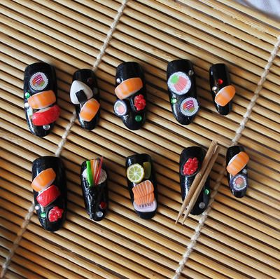 Japan Nail Art, Japan Nail, Food Nails, Kutek Disney, 3d Nail Art Designs, Crazy Nail Art, Funky Nail Art, Gel Nail Art Designs, Diva Nails