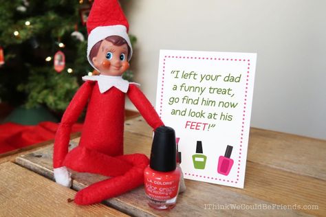 35 New Elf on the Shelf Ideas: #8 Nail Polish Prank Tree Props, Elf On The Shelf Idea, Awesome Elf On The Shelf Ideas, Elf Activities, Elf Props, Xmas Elf, Elf Antics, Elf Fun, Printable Notes