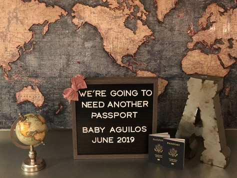 Baby Girl Sign, Travel Baby Shower Theme, Travel Baby Showers, Travel Nursery, Baby Announcement Pictures, Cute Pregnancy Announcement, Pregnancy Announcement Photos, Baby Announcement Photos