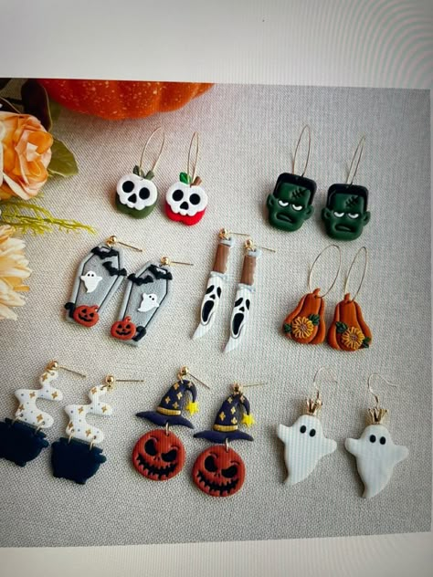 Polymer Clay Halloween Earrings, Clay Halloween Earrings, Halloween Polymer Clay Earrings, Halloween Clay Earrings, Polymer Clay Halloween, Clay Halloween, Diy Earrings Easy, Halloween Clay, Diy Earrings Polymer Clay