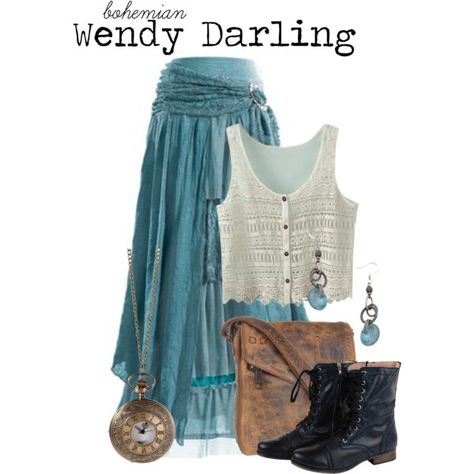 Wendy Darling by charlizard on Polyvore featuring Steve Madden, Bed|Stu, Annie Hammer, Shabby Chic, boho, disney and peterpan Neverland Inspired Outfits, Wendy Darling Outfit Ideas, Wendy Darling Inspired Dress, Wendy Darling Outfit, Wendy Darling Aesthetic, Wendy Outfit Peter Pan, Peter Pan Inspired Outfits, Wendy Inspired Outfits, Disney Bounding Peter Pan Characters