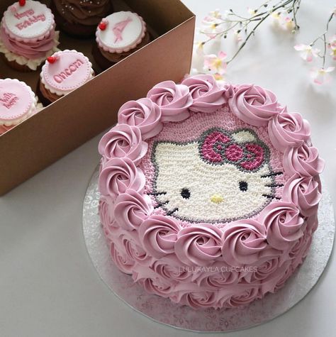 #cakes #cake #hellokitty #hellokittylk #buttercreamcake #birthdaycake #cupcakes #cakeshop #bestcake #cakejakarta #kueulangtahun #kuejakarta… Kitty Cake, Hello Kitty Cake, Frosting, Hello Kitty, Kitty, Cake, Birthday, Flowers, Pink