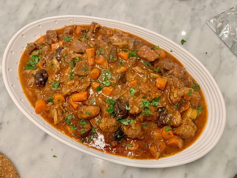 Latvian Stew - Ciao Chow Linda Latvian Pork Stew, Latvian Food Recipes, Latvian Stew, International Dishes, Paprika Pork, Pork Stew, Food Drinks Dessert, Dried Apricots, Pork Shoulder