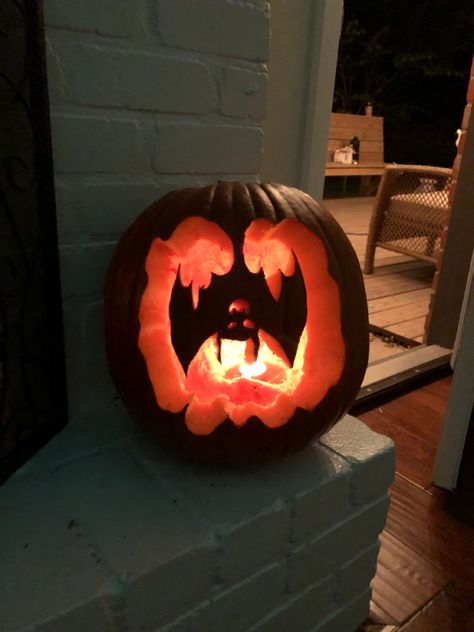 Bat Pumpkin Carving Ideas, Bats Pumpkin Carving, Pumpkin Carving Ideas Bat, Bat Pumpkin Carving, Bat Pumpkin, Hanging Bat, Pumpkin Carving Ideas, Spooky Szn, Pumpkin Ideas