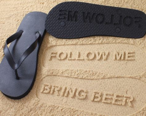 Custom Follow Me BRING BEER Flip Flops - Personalized Booze Themed Sand Imprint Sandals *check size chart, see 3rd product photo* Office Birthday Party, Beer Accessories, Bday Gifts For Him, Custom Flip Flops, Man Cave Accessories, Personalized Flip Flops, Office Birthday, Beer Custom, Gifts For Beer Lovers