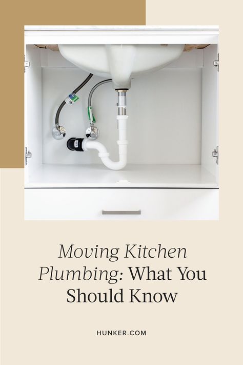 Moving kitchen plumbing is one of the most important issues to consider when planning your kitchen remodel. Here is what you need to know. #hunkerhome #kitchenplumbing #kitchenplumbingtips #kitchenremodel #kitchenremodeltips Moving Kitchen Sink Plumbing, Exposed Plumbing Kitchen, Kitchen Sink Plumbing Diagram, Sink Plumbing Diagram, Minimalist Sink, Plumbing Ideas, Kitchen Sink Plumbing, Natural Stone Sink, Plumbing Diagram