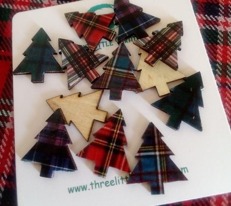 - Set of 10 mini tartan Christmas trees.   - 2.5cm x 2cm wooden trees  - genuine Scottish tartans - lightly varnished finish - rear side is left plain - Perfect for Scottish themed crafts, scrap booking or card making Scottish Christmas Decorations, Book Supplies, Scottish Christmas, Wooden Trees, Christmas Sewing Projects, Winter Craft, Tartan Christmas, Scottish Gifts, Christmas Sewing