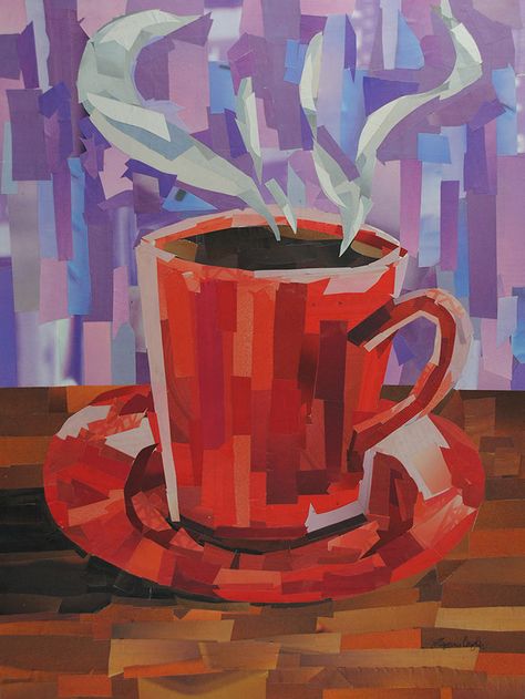 "Red Coffee Cup" is a collage made entirely from magazine strips by collage artist Megan Coyle. Still Life Collage, Painting With Paper, Red Coffee Cup, Life Collage, Coffee Cup Art, Still Life Artists, Art Alevel, Collage Art Projects, Red Coffee