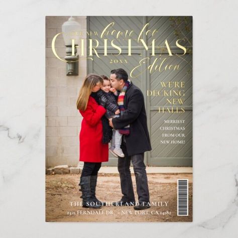 New Home For The Holidays, Christmas Magazine, Holiday Card Diy, Magazine Feature, Magazine Photos, Christmas Family Photos, Home For Christmas, Foil Cards, Home For The Holidays