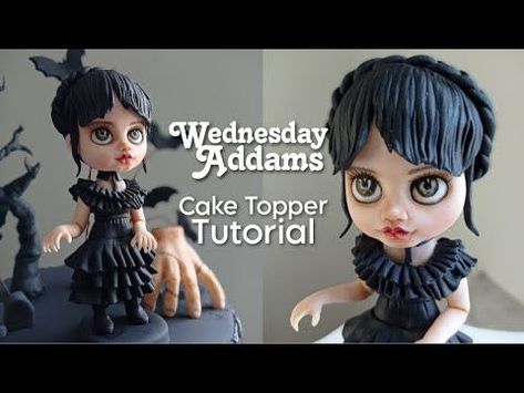 Halloween Fondant Toppers, Wednesday Adams Cake Ideas, Wensday Cake, Wednesday Cake Ideas, Wednesday Addams Cake Topper, Wednesday Cake Topper, Wednesday Addams Cake, Fondant Olaf, Wednesday Cake