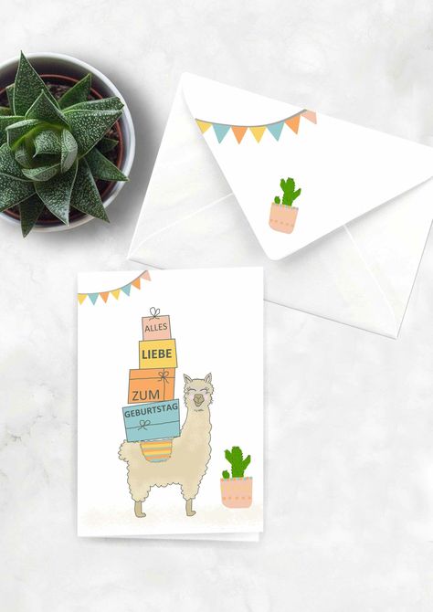 GEBURTSTAGSKARTE: GEBURTSTAGS-LAMA Diy Birthday Cards, Happy Birthday Cards Diy, Punny Cards, Creative Birthday Cards, Happy Painting, Happy Paintings, Birthday Diy, Birthday Cards Diy, Wedding Wishes