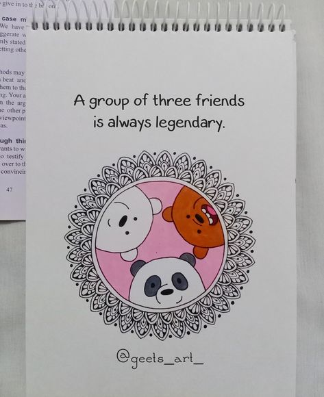 Mandala Art Friends, Drawing On Friendship, Mandala Art For Friends, Sketch Diary Ideas, Easy Potraits Idea Drawing, Trio Drawing Ideas, Cute Mandala Art With Quotes, Group Of Three Friends Quotes, Friendship Mandala Art