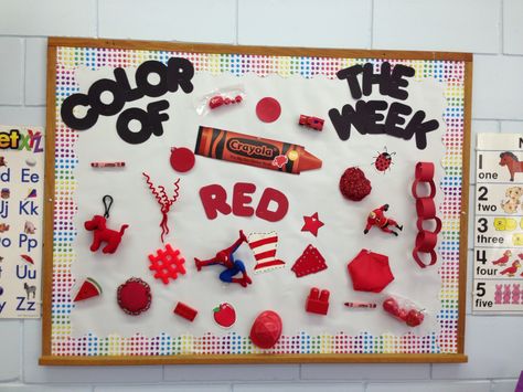 Preschool bulletin board idea - kids can bring in things the color of the week to decorate the board! Preschool Bulletin Board, Preschool Boards, Color Of The Week, Preschool Bulletin, Preschool Bulletin Boards, Preschool Colors, Toddler Classroom, Color Boards, Display Area