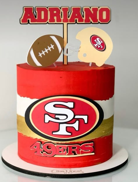 San Francisco Cake Ideas, Football Birthday Cake For Men, Nfl Football Cake, San Francisco 49ers Cake, 49ers Birthday Party, 49ers Birthday, 49ers Party, 49ers Cake, Nfl Cake