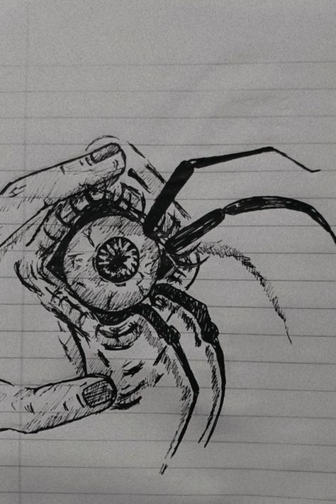 Wish Tattoo, Goth Drawings, Eyeball Drawing, Creepy Sketches, Gothic Drawings, Spider Drawing, Easy Sketches, Scary Eyes, Surealism Art