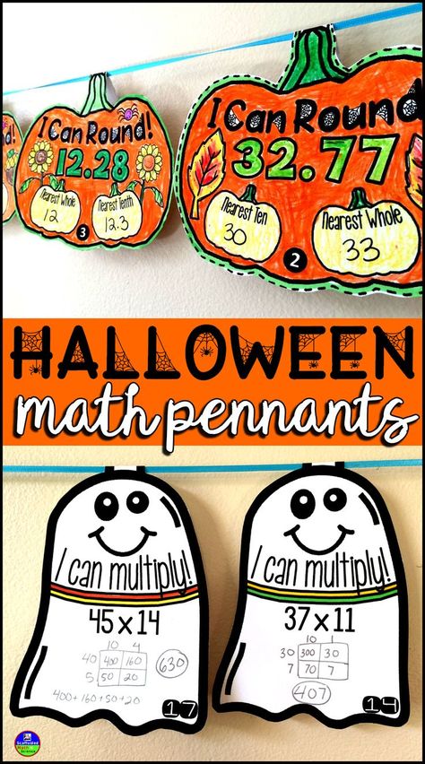 Math Fall Bulletin Board Ideas, Halloween Math Projects, Math Pennants, Math Door Decorations, October Math, Fall Math Activities, Halloween Teaching, Pumpkin Math, Classroom Halloween