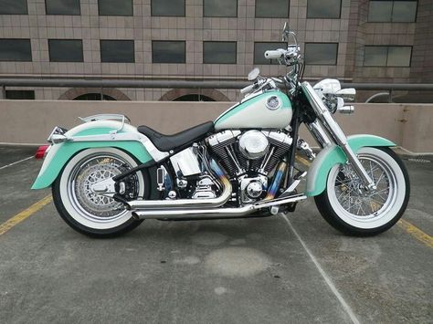 Harley Davidson in turquoise. keeps getting better 😍😍 Luxury Motorcycles, Hd Fatboy, Harley Davidson Softail Slim, Harley Davidson Merchandise, Мотоциклы Harley Davidson, Motorcycle Paint, Harley Davidson Panhead, Harley Davidson Wallpaper, Harley Davidson Baggers