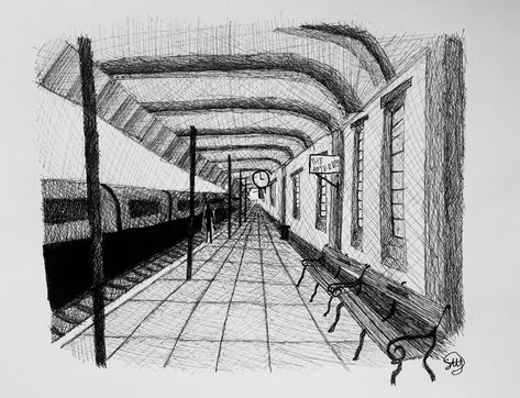 limbo in a train station doesnt sound to bad Train Station Drawing, Station Drawing, The Afterlife, Drawings Simple, Art Drawings Simple, A Train, Train Station, Original Art, Art Drawings