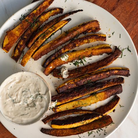 Crispy Baked Delicata Squash Fries (air fryer option) Delicata Squash Fries, Air Fryer Delicata Squash Recipes, Delicata Squash Recipe Air Fryer, Delicata Squash Air Fryer, Squash Fries Air Fryer, Baked Delicata Squash, Fries Air Fryer, Delicata Squash Recipe, Veggie Side Dish