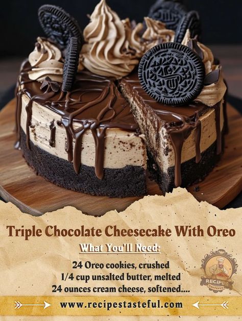 Tasteful Recipes Triple Chocolate Cake Recipe, Triple Chocolate Cheesecake Recipe, No Bake Triple Chocolate Cheesecake, Double Chocolate Cheesecake Recipe, Cheesecake Factory Chocolate Tower Truffle Cake Recipe, 6 Inch Chocolate Cheesecake Recipe, Cheescake Recipe, Triple Chocolate Cheesecake, Triple Chocolate Cake