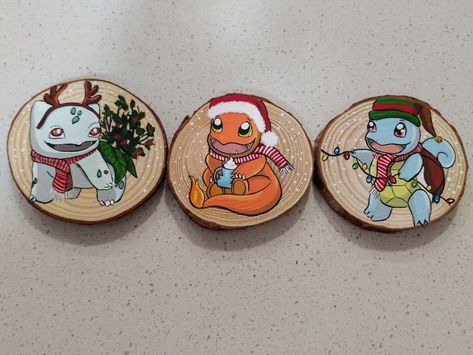 Hand painted on Wood slices pokemon Christmas ornaments 🎁 Pokémon Christmas Tree, Pokemon Christmas Ornaments, Pokemon Ornaments, Christmas Pokemon, Pokemon Christmas, Christmas Crafts To Sell, Wood Christmas Ornaments, Wood Christmas, My Pokemon