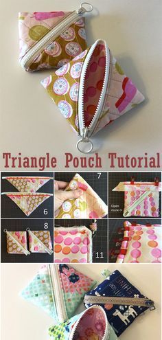 Sewing pattern of the pouch Triangle Pouch, Pouch Sewing, Pouch Tutorial, Half Square Triangle, Small Sewing Projects, Pouch Pattern, Sewing Projects For Beginners, Bag Crochet, Sewing Gifts