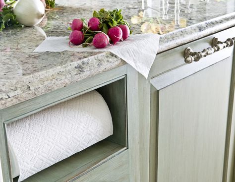 A Built-in Paper Towel Holder  - Delish.com Smart Kitchen Ideas, French Inspired Kitchen, Parisian Kitchen, French Style Homes, Kitchen Upgrades, The Cabinet, Little Kitchen, Luxury Kitchens, Paper Towel Holder