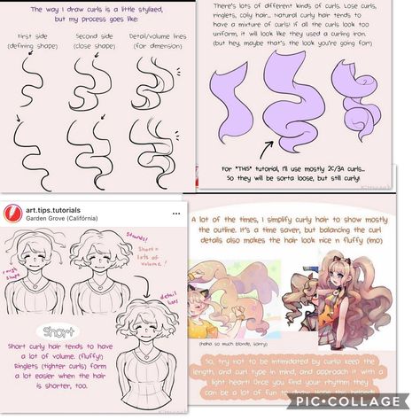 How To Draw Ringlets, Stylized Curly Hair, Pokemon Art Style, Draw Curls, How To Draw Curls, Style Curly Hair, Coily Hair, Drawing Tutorials, Art Tips