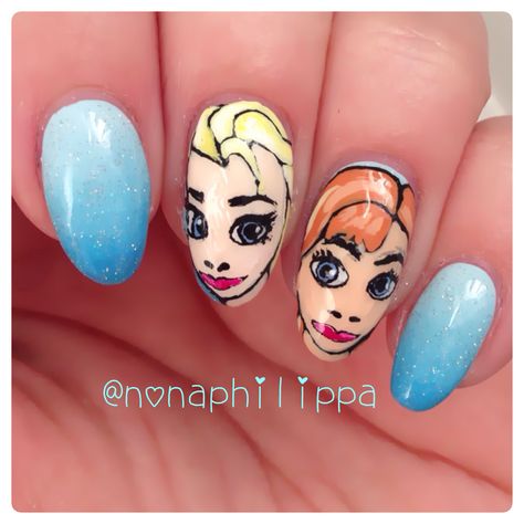 Anna and elsa from frozen nails Anna Nails, Frozen Nails, Lily Nails, Elsa From Frozen, Anna And Elsa, Disney Nails, Nails For Kids, Elsa Frozen, Nail Art Designs