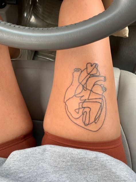 Cardiac Tattoo Ideas, Cardiac Tattoo, Cardiology Tattoo Ideas, Cardiology Tattoo, Heart Muscle Tattoo, Heartbeat Line Tattoo, Anatomy Heart Tattoo Designs, Fine Line Anatomical Heart Tattoo, Science Tattoo