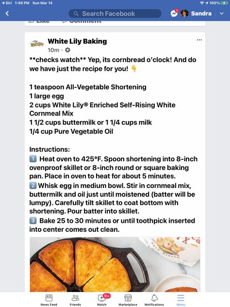 White Lily Buttermilk Cornbread Recipe, White Lily Cornbread Recipe, Self Rising Cornbread Recipe, Buttermilk Cornbread, Easy Bake Oven, Biscuit Bread, Dinner Plans, Cornbread Recipe, Easy Bake