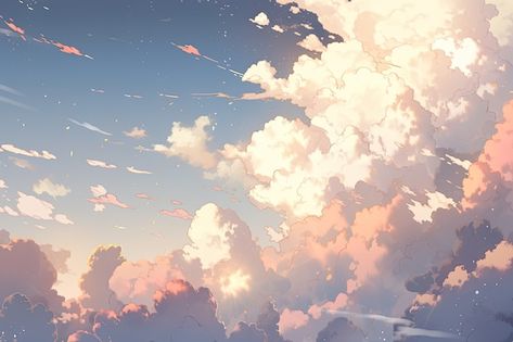 Free photo anime style clouds | Free Photo #Freepik #freephoto Anime Sky Background, Wallpaper Background For Laptop, Anime Wallpapers Backgrounds Laptop, Anime Clouds, Cloud Anime, Photo Anime, Anime Theme, Sky Anime, Sunset Clouds